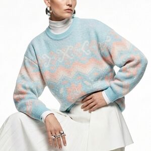 Boston Bay Traders Pastel Fair Isle Wool Sweater Blue Pink M/L Rare Vintage